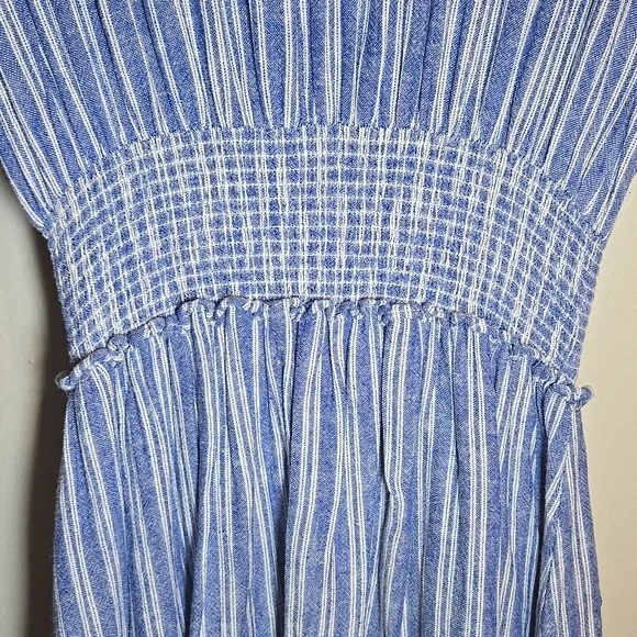 Rails Angelina Linen Rayon Cascade Pin Striped Smocked Waist Mini Dress NWOT - Picture 10 of 16